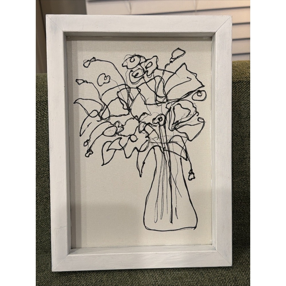 Hobby Lobby Wire Floral Wall Art White Shadow‎ Box Frame Black Flower Vase Decor